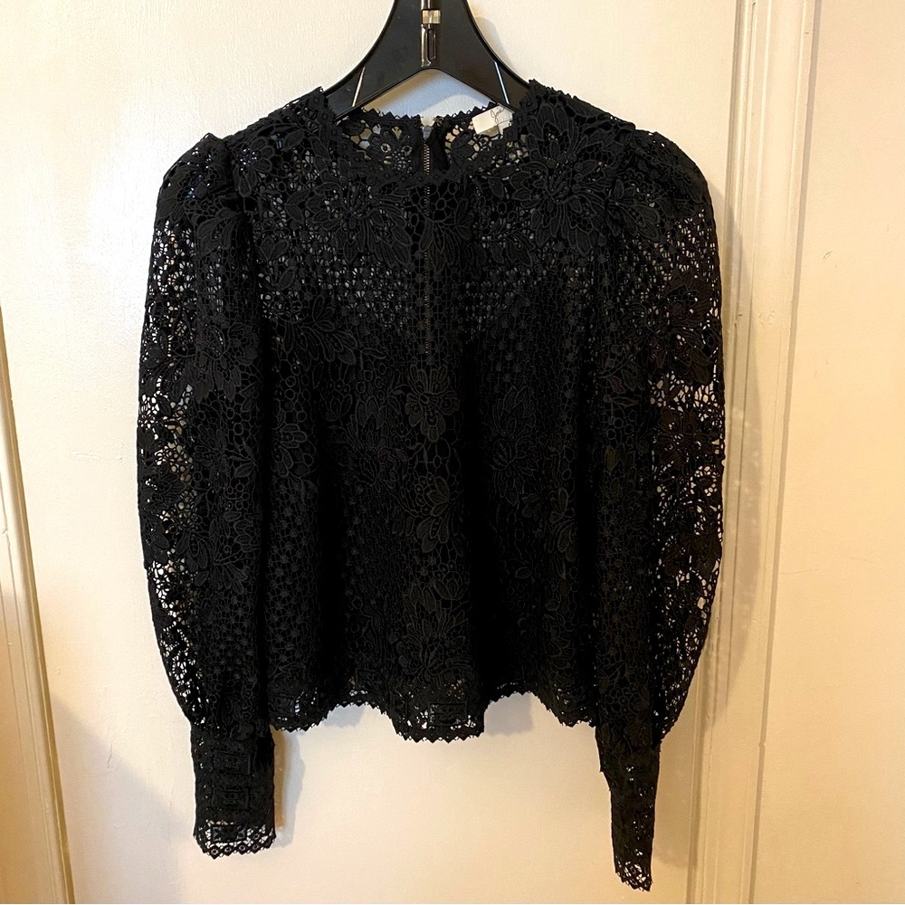 NWOT Joie Black Lace Puff-sleeve Blouse